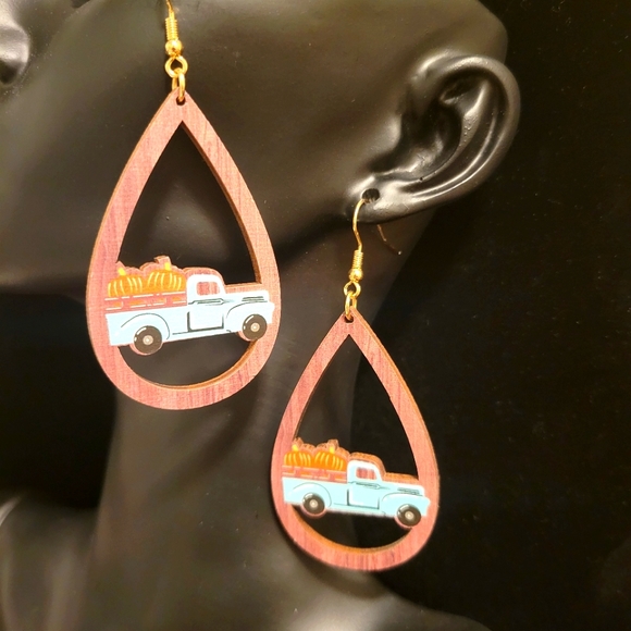 2/$20 Wood Pickup Truck Cut-Out Earrings - Picture 4 of 4